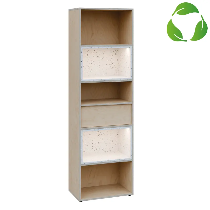 EFE V645 kancelářská skříň, 1-zásuvková/5 niky, 2000x600x400, překližka bříza/upcyklovaný plast